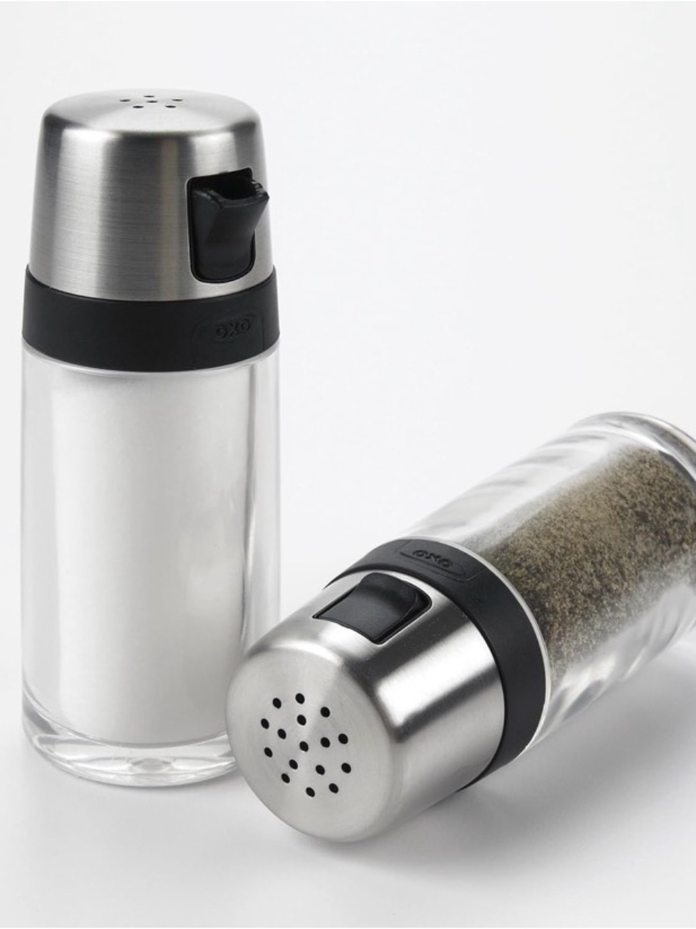 Oxo Stainless Steel & Clear Glass Spice Shaker Set - Silver and Black